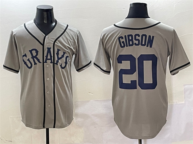 Men's Gray Homestead Grays #20 Josh Gibson Stitched Baseball Jersey